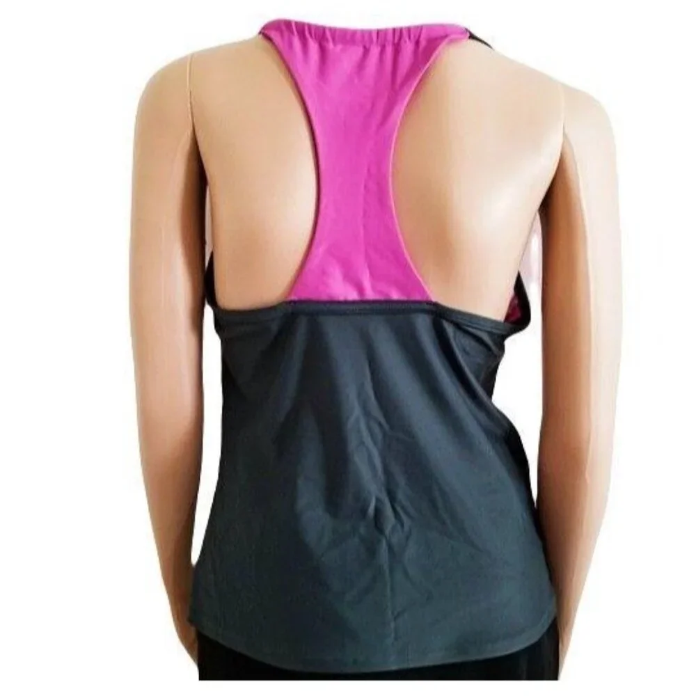 Danskin Now Pink & Black Racer Back Sportwear Tank Top Women's Large (12-14) - Picture 3 of 9